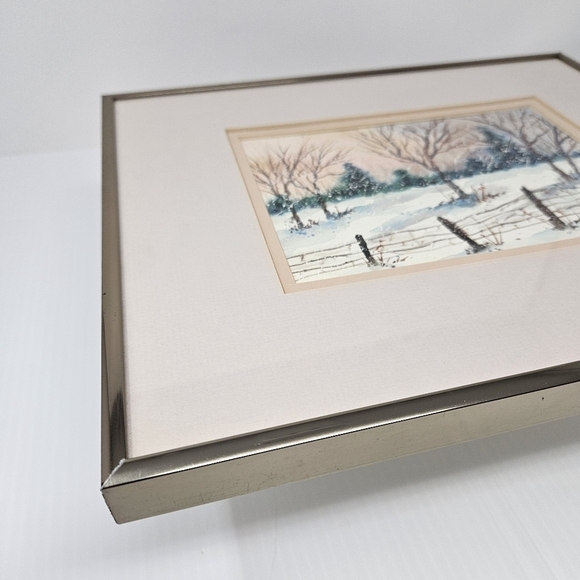 Watercolor Painting Winter Country Scene With Fence & Snow Artist Signed 12 x 10 - Picture 5 of 7